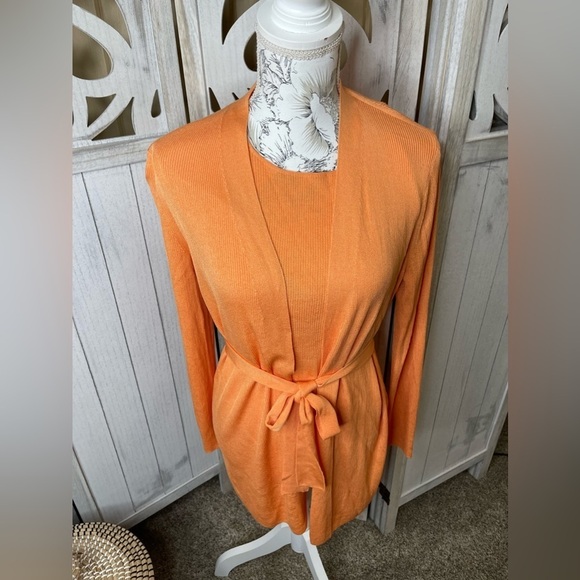 Lafayette 148 Tank Top And Cardigan Sweater Tangerine Orange Knit Size Small - Picture 1 of 6